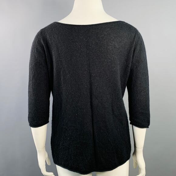 THE ROW Size L Black Cashmere Silk 3/4 Sleeves Scoop Neck Pullover - Picture 3 of 8